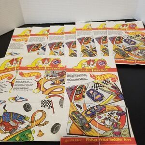 10 VINTAGE 1999 HOT WHEELS HAPPY MEAL BAGS BARBIE AND HOTWHEEL